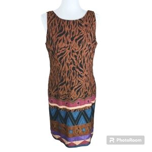 LC SPENCER Dress Size 14 Rayon Shift Sleeveless Cross Back Ethnic Aztec